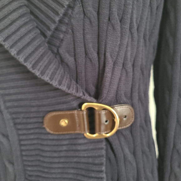 Ralph Lauren Buckle Sweater Womens Size L Cable Knit Preppy Equestrian READ FLAW - Picture 9 of 16